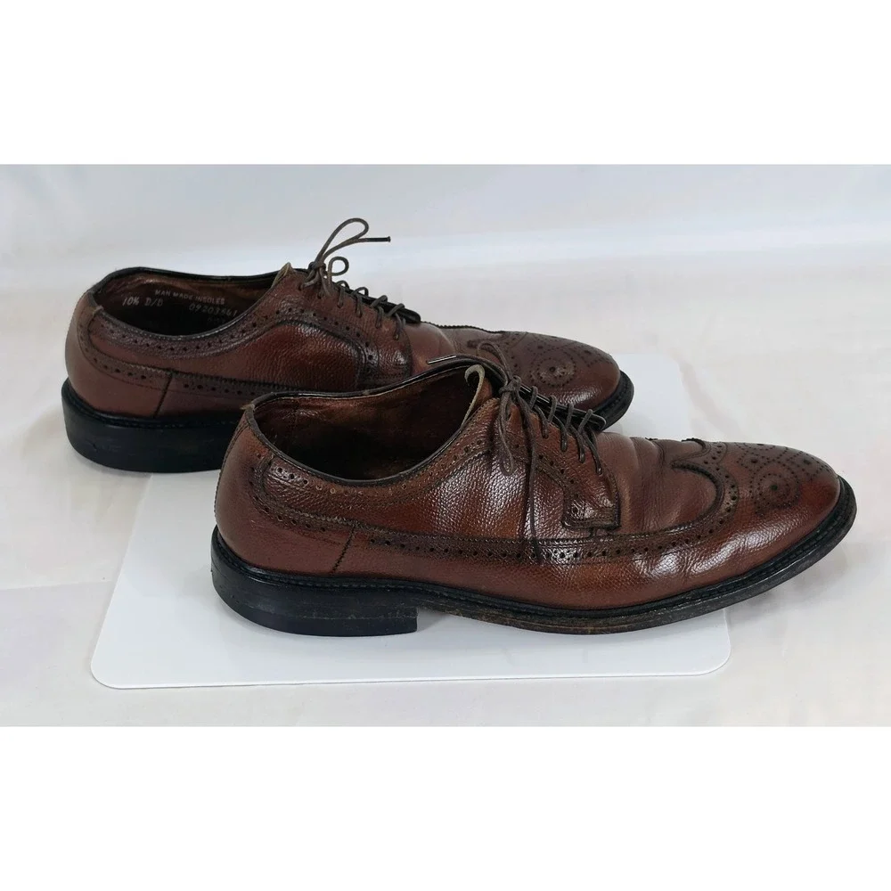 Vintage Men's Brown Leather Wingtip Oxford Dress Shoes Goodyear Welt Size 10.5 D